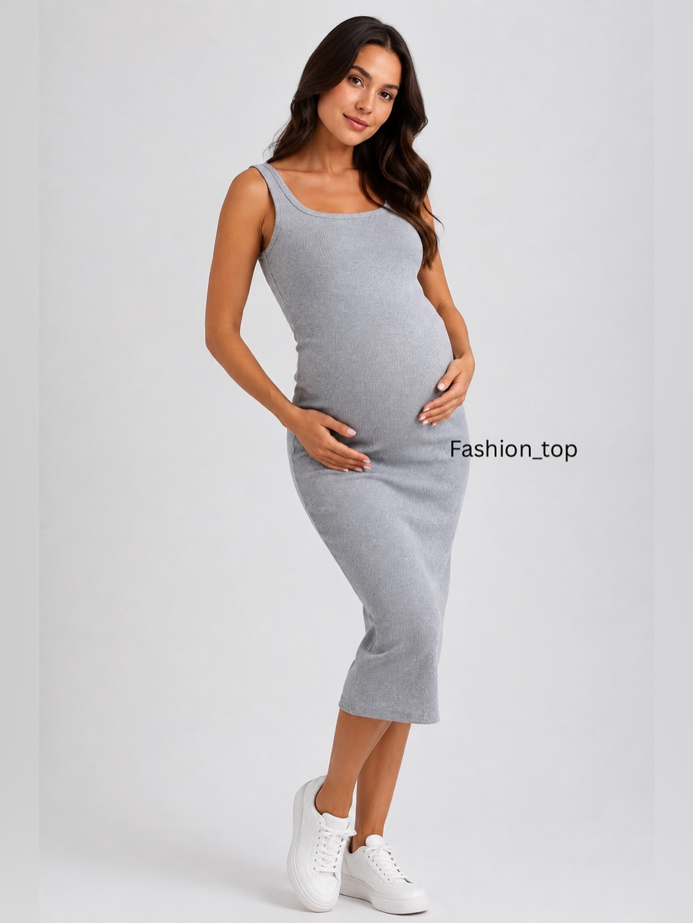 Pietro Brunelli Milano Grey Ribbed Maternity Fitted Tank Dress Size M Italy NWOT